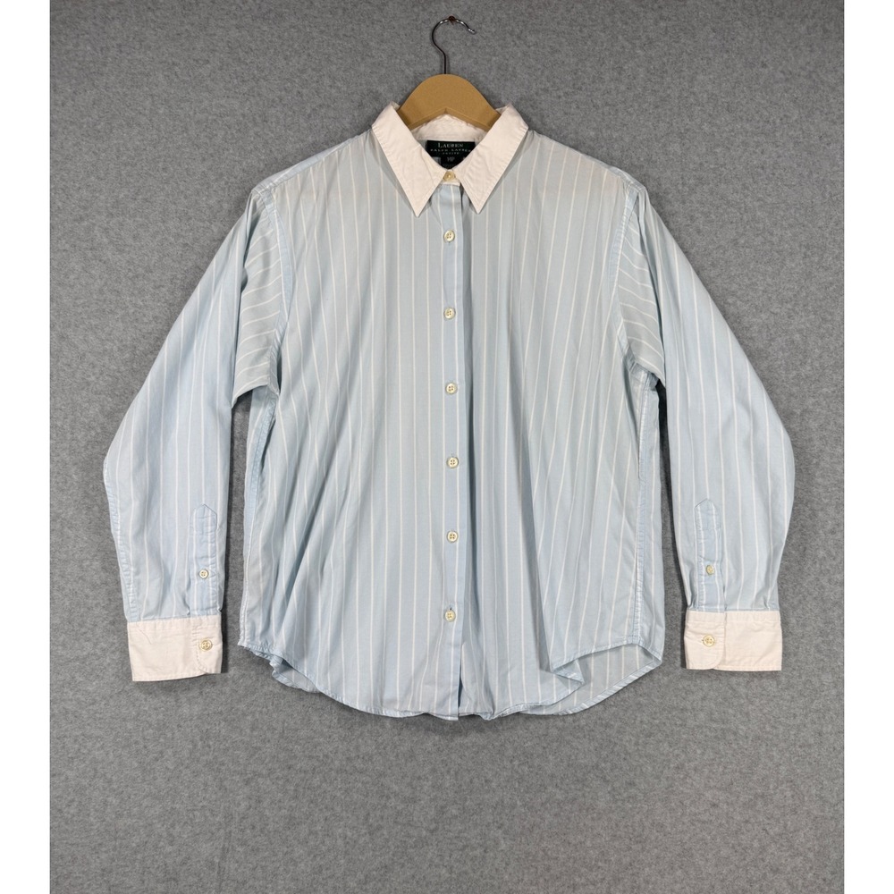 Lauren Ralph Lauren 14P Shirt Preppy Cotton Contrast Collar Striped